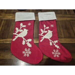 Red Christmas Stocking Pair With White Bird & Snowflake Design